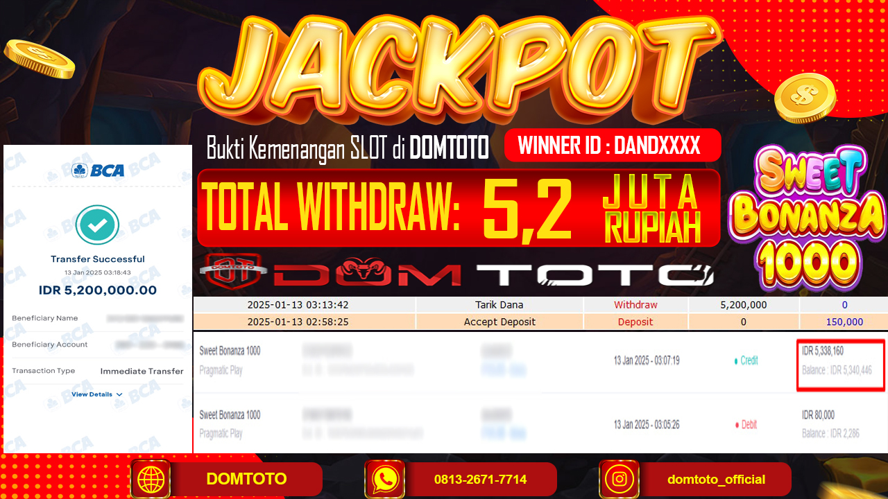 JACKPOT SLOT SWEET BONANZA 1000 13 JANUARI 2025
